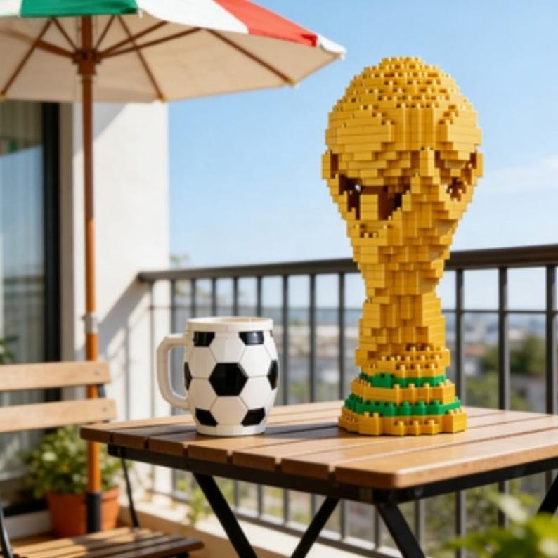 World Cup Trophy Building Block Set, 14cm Mini Bricks Soccer Model