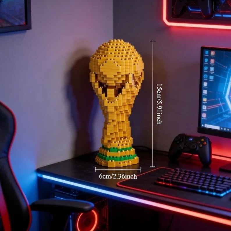 World Cup Trophy Building Block Set, 14cm Mini Bricks Soccer Model