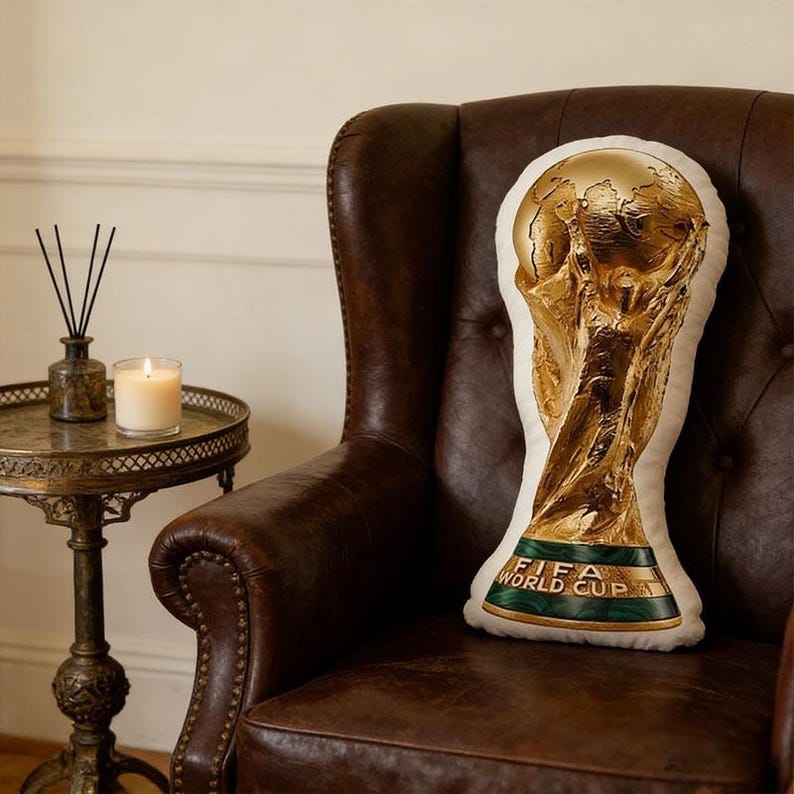 World Cup Trophy Pillow,Shaped Soccer Cushion, FIFA 26 Trophy Throw Pillow