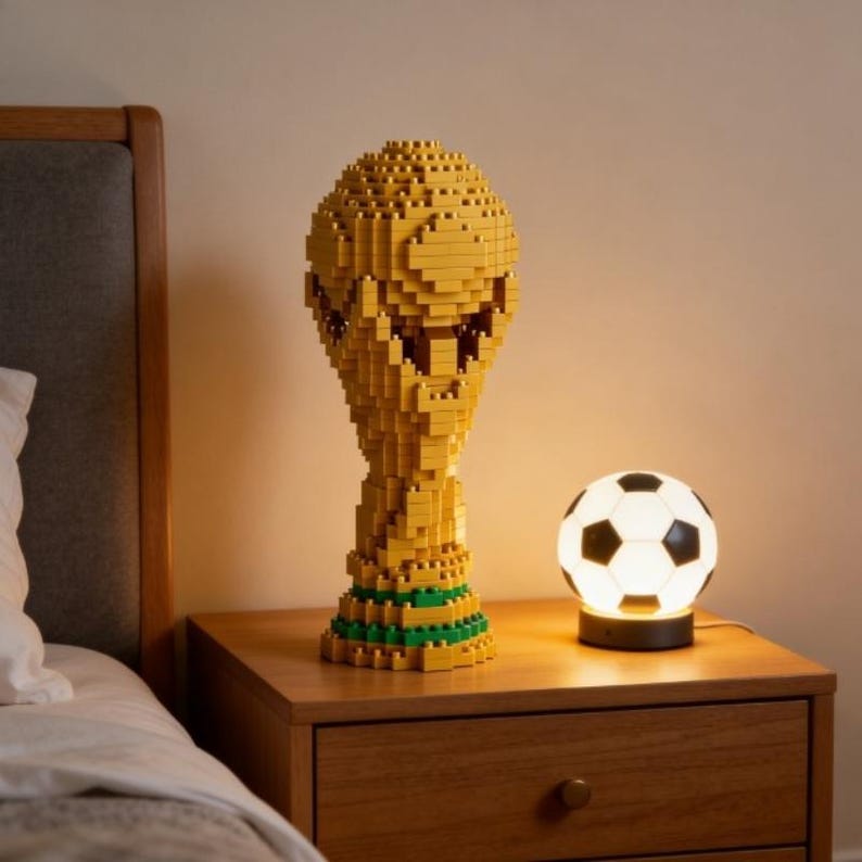 World Cup Trophy Building Block Set, 14cm Mini Bricks Soccer Model