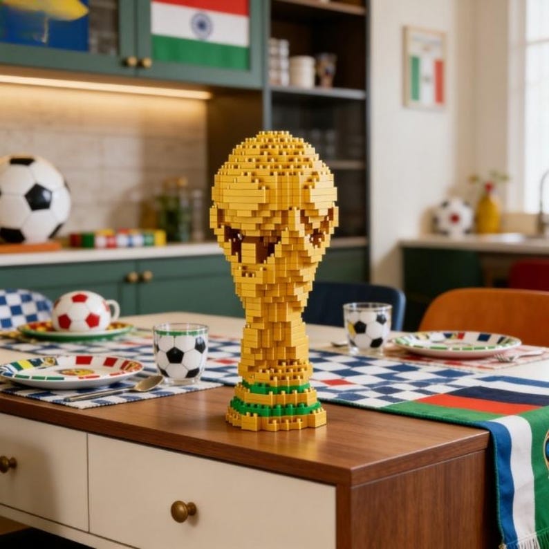 World Cup Trophy Building Block Set, 14cm Mini Bricks Soccer Model