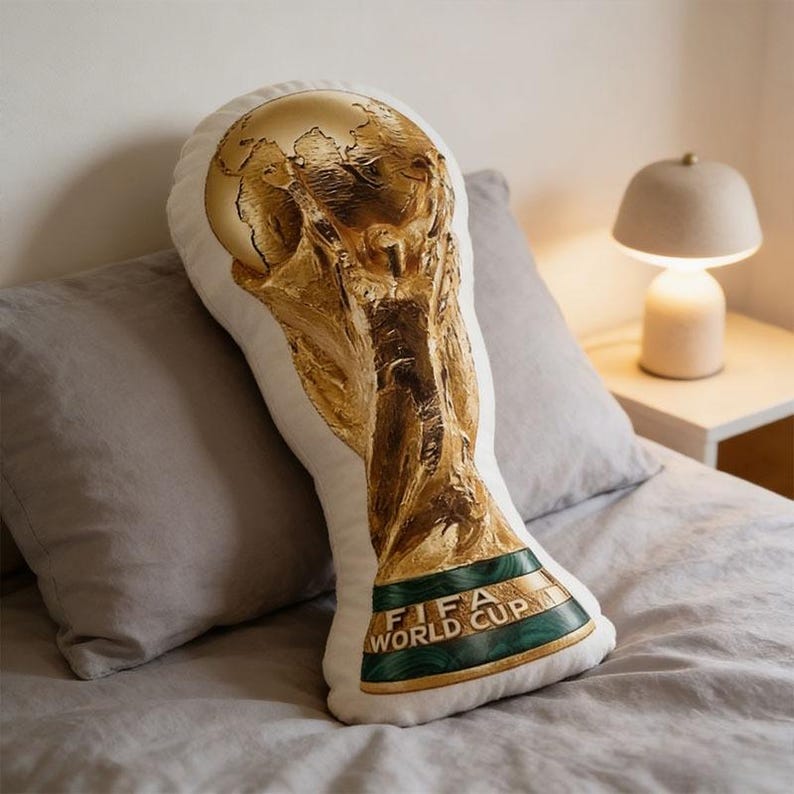 World Cup Trophy Pillow,Shaped Soccer Cushion, FIFA 26 Trophy Throw Pillow