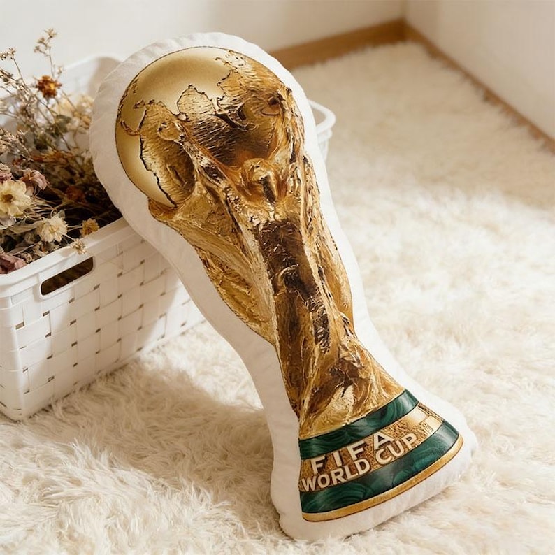 World Cup Trophy Pillow,Shaped Soccer Cushion, FIFA 26 Trophy Throw Pillow